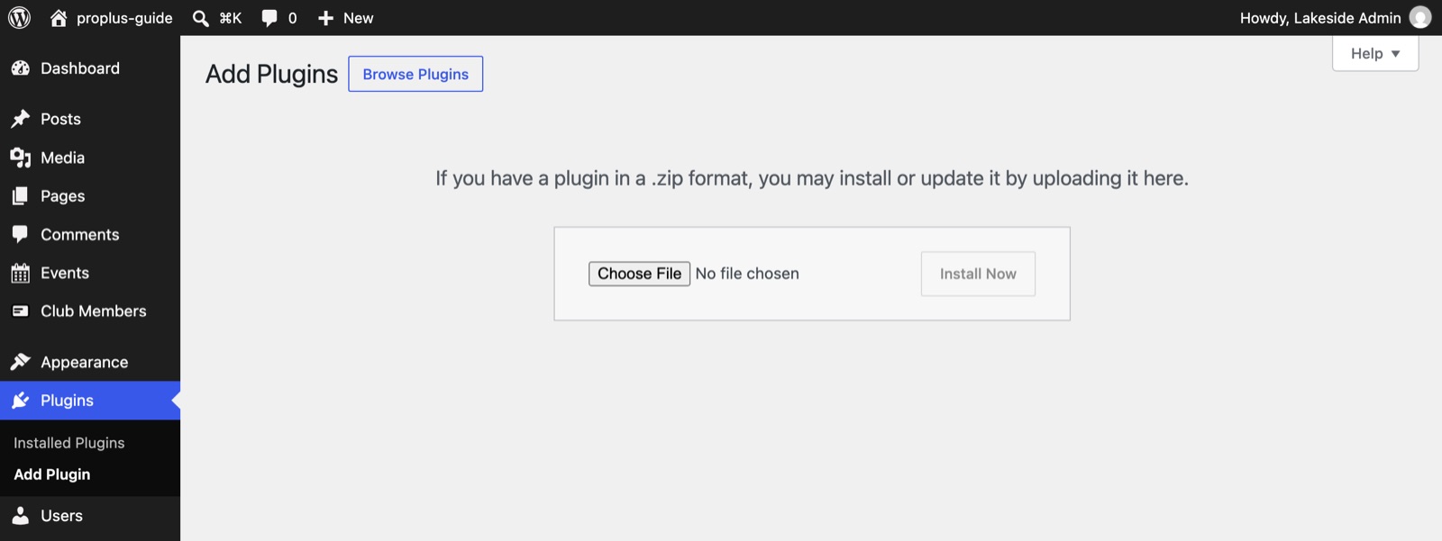 The WordPress Upload Plugin screen