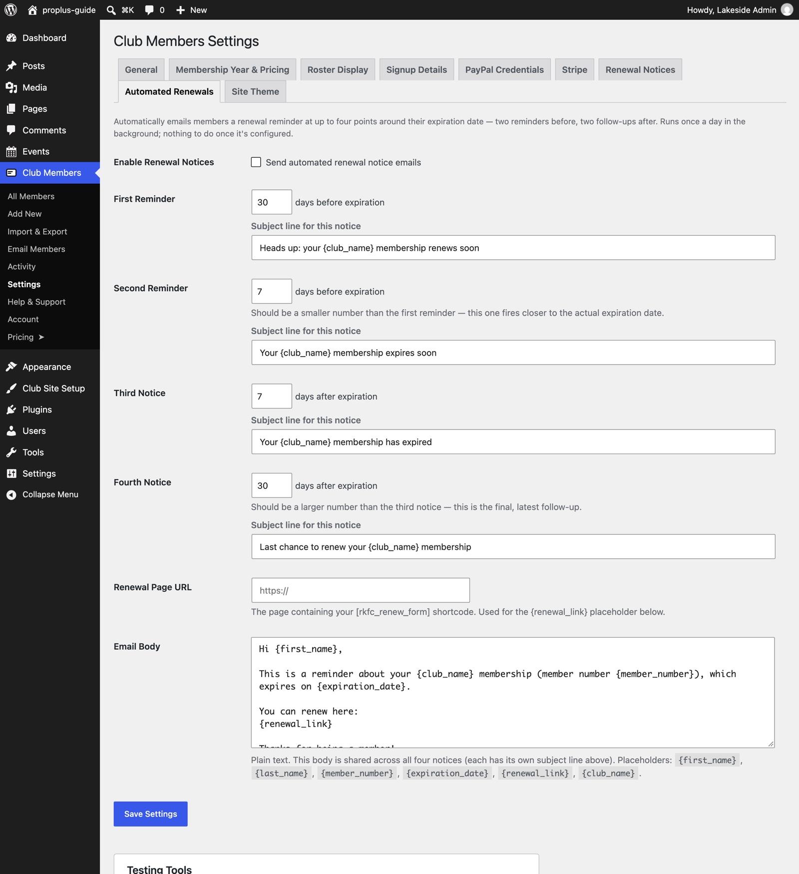 The Automated Renewals tab