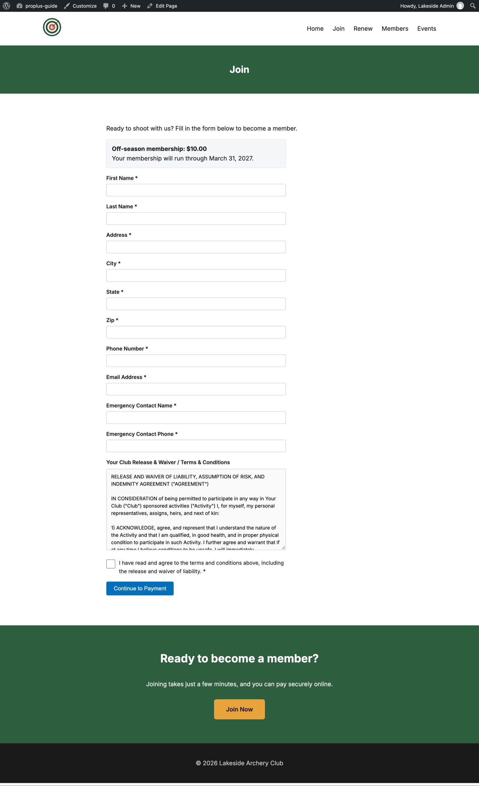 The public Join page with the form
