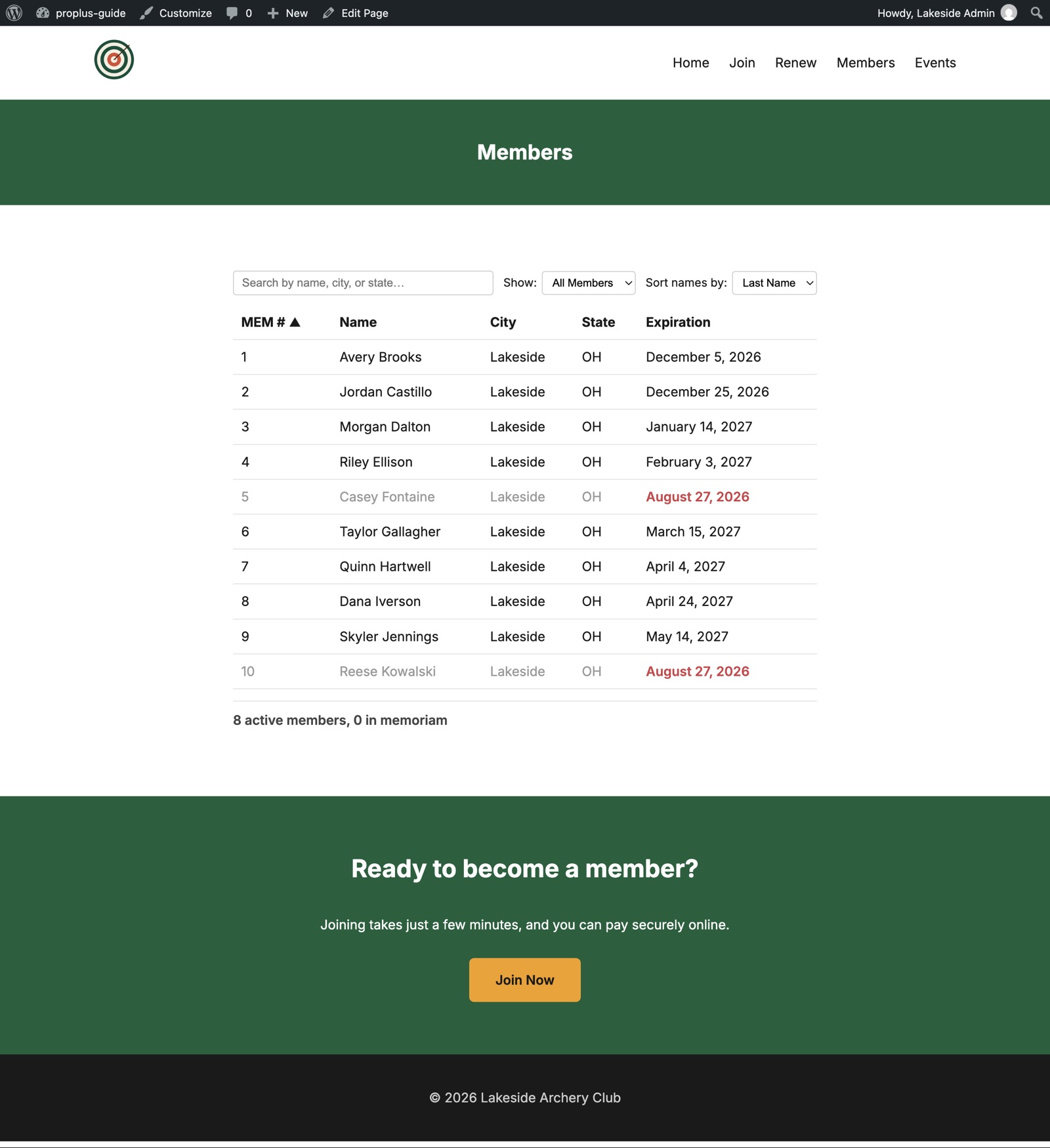 The public Members page