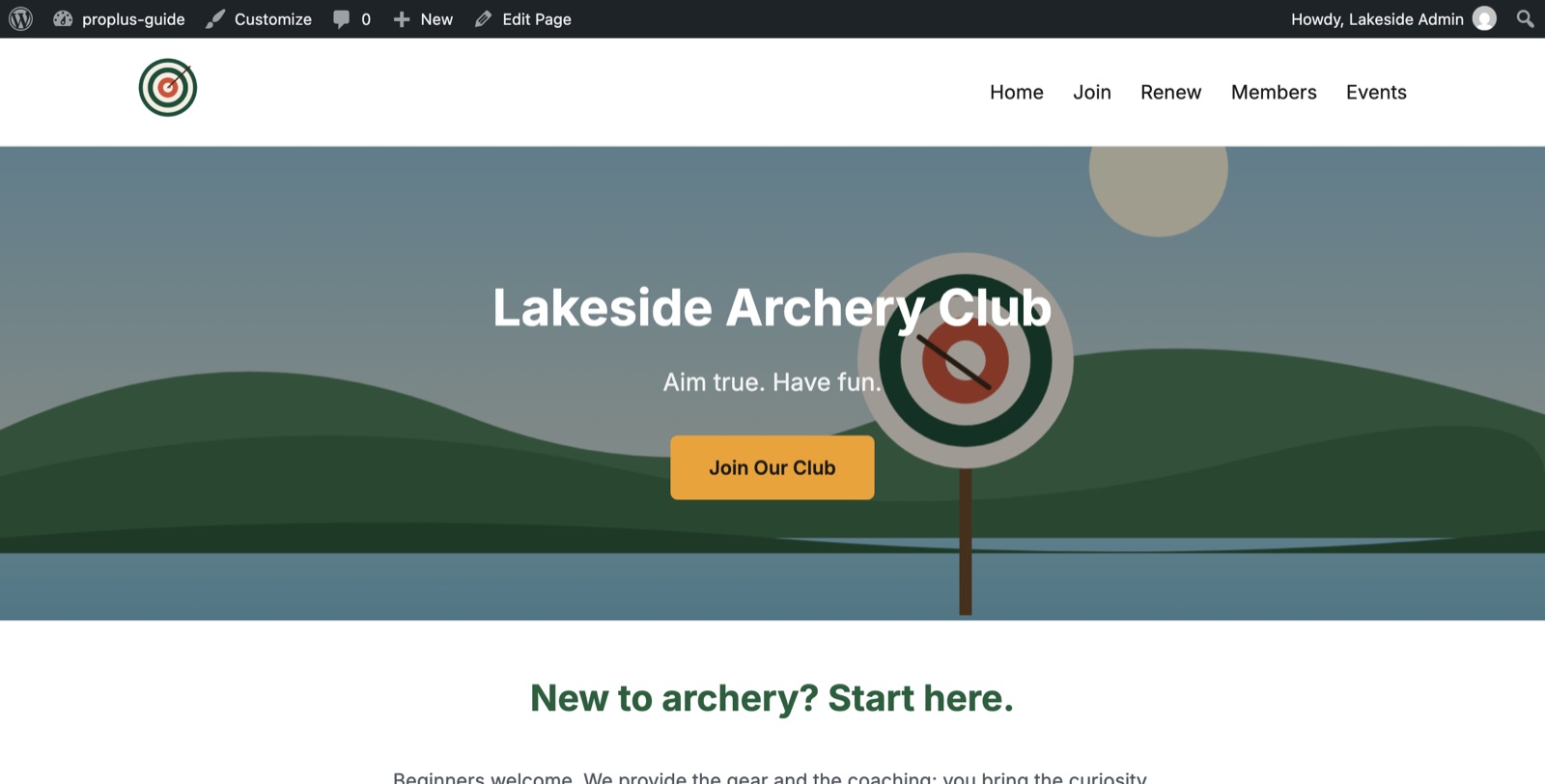 The home page with the full menu
